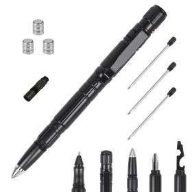 11 In 1 Tactical Pen Gear Set Multi-tool Survival Pen Set Cool Gadget Gift for Men EDC Glass Breaker LED Flashlight Ballpoint Pen Whistle Ink Ref