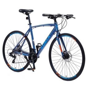 24 Speed Hybrid Bicycle Disc Brake 700C Road Bike, Suitable For Both Men And Women, City Bike (Color: Blue)