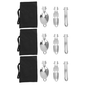 3Set Stainless Steel Portable Folding Cutlery Spoon Fork Knife Set Picnic Dinner Flatware (Option: as picture)