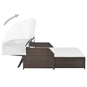 vidaXL 2-Person Sun Lounger with Canopy Poly Rattan Brown (Option: as picture)