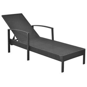 vidaXL Sun Lounger with Cushion Poly Rattan Black (Option: as picture)